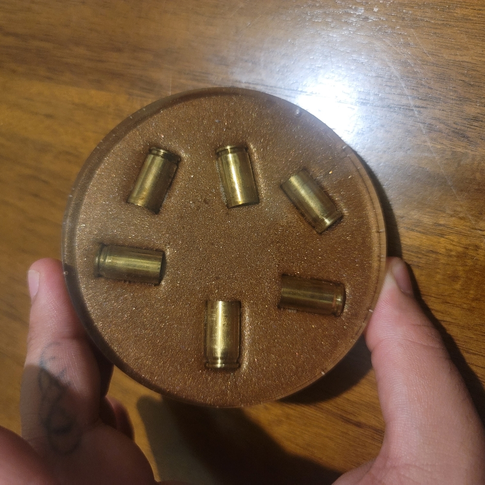 Resin coaster made from real 9mm shells bullet pack of 2